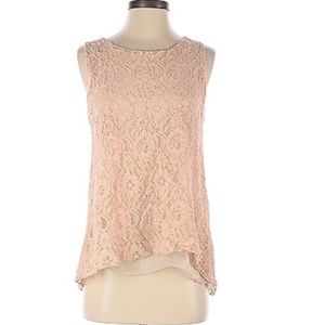 Dolce Ragazza Silk & Lace Top, Cream & Peach/Pink, Chiffon Shirt Tail Hem, Small